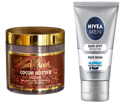 

Pink Root COCOA BUTTER SCRUB 100G WITH NIVEA DARK SPOT FACEWASH(Set of 2)