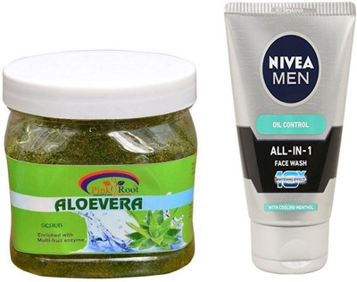 

Pink Root ALOEVERA GEL 500G WITH NIVEA OIL CONTROL FACEWASH(Set of 2)