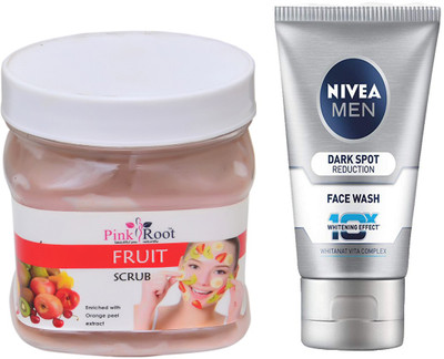 

Pink Root FRUIT SCRUB 500G WITH NIVEA DARK SPOT FACEWASH(Set of 2)