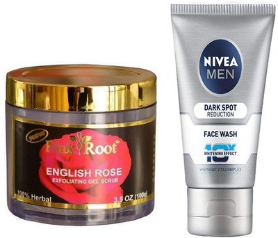 

Pink Root ENGLISH ROSE SCRUB 100G WITH NIVEA DARK SPOT FACEWASH(Set of 2)