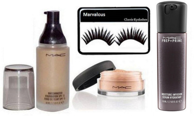 

Marvalous Eyelashes,Mac match Master Foundation,loose powder,Prep+Prime Moisture Infusion face Serum Hydratant(Set of 4)