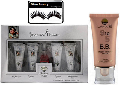 

Divas Beauty eyelashes , SHAHNAZ HUSAIN DIAMOND PLUS FACIAL KIT with lalkme 9 to 5 bb bright benefit cream(Set of 3)