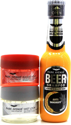 

Park Avenue Anti Dandruff Beer Shampoo, Rugged Hold & Wet Look Styling Gel(Set of 3)
