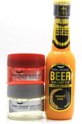 

Park Avenue Damage Free Beer Shampoo, Rugged Hold & Wet Look Styling Gel(Set of 3)