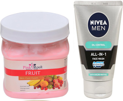 

Pink Root FRUIT CREAM 500G WITH OIL CONTROL FACEWASH(Set of 2)