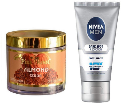 

Pink Root ALMOND SCRUB 100G WITH NIVEA DARK SPOT FACEWASH(Set of 2)