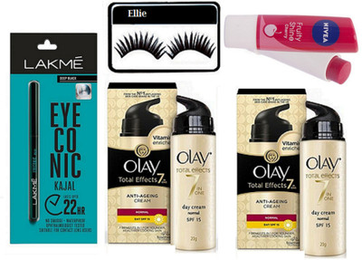 

Ellie Eyelashes With Olay Anti Agien Cream Pack Of 2 & Eyeconic Kajal & Lip Balm(Set of 5)