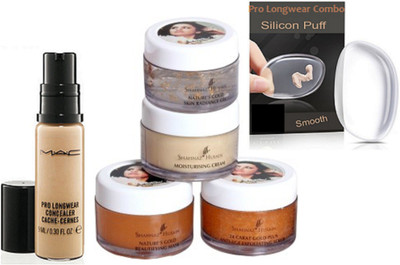 

Pro longwear combo Silicon Puff, Mac Concealer Cache Cernes 9 ml, Shahnaz Husain 24 Carot Gold Skin Radiance Facial Kit(Set of 3)