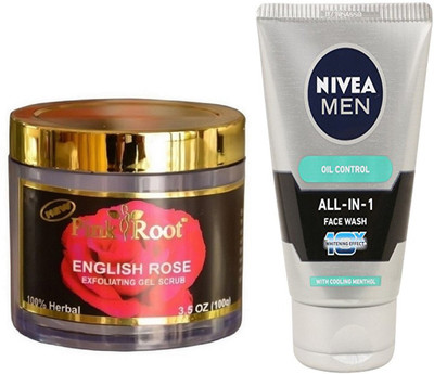

Pink Root ENGLISH ROSE SCRUB 100G WITH OIL CONTROL FACEWASH(Set of 2)