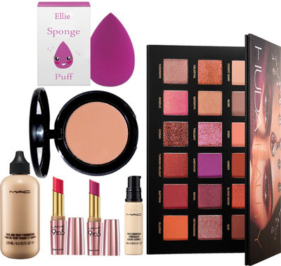 

ellie Sponge Puff&&Mac Face&Body Foundation&Lakme Matte Finsh Lipstick Pack Of 2&Mac Pro Long Wear Concealer&Huda Beauty Palette&Bobbi Brown Blusher(Set of 7)