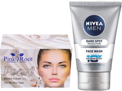 Pink Root PEARL BLEACH CREAM 250G WITH NIVEA DARK SPOT FACEWASH(Set of 2)