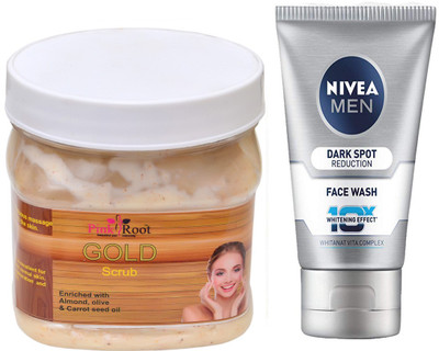 

Pink Root GOLD SCRUB 500G WITH NIVEA DARK SPOT FACEWASH(Set of 2)