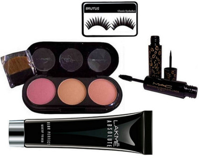 

BRUTUS Eyelashes, Mac 3 Shades Blusher, Mascara & Eyeliner 2in1, Absolute Blur Perfect Makeup primer(Set of 4)