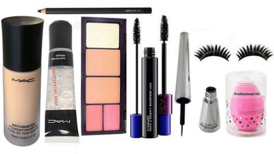 

Professional kit Sponge puff&Mac mattifying base primer,Match Master Foubdation,Mac hauty and naughty waterproof lash mascara,liquid last eyeliner,2 shade blusher 2 shade compact, Eyelashes& Pencil K(Set of 7)