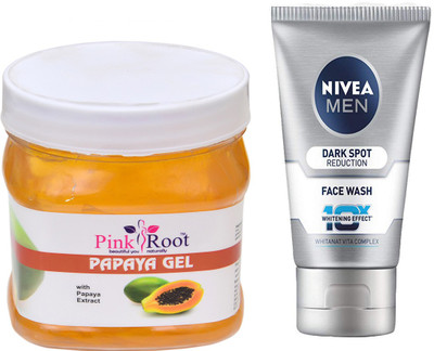 

Pink Root PAPAYA GEL 500G WITH NIVEA DARK SPOT FACEWASH(Set of 2)