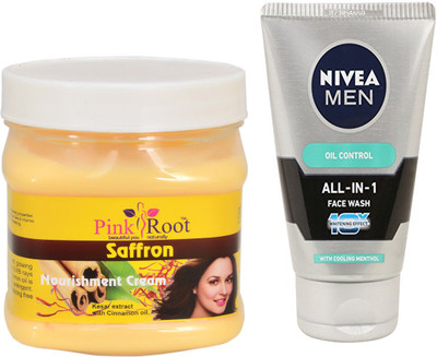 

Pink Root SAFFRON CREAM 500G WITH NIVEA OIL CONTROL FACEWASH(Set of 2)