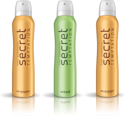 

Secret Temptation Mystery 2 pcs. & Affair 1pc. Pack of 3 Deodorant Spray - For Women(450 ml, Pack of 3)