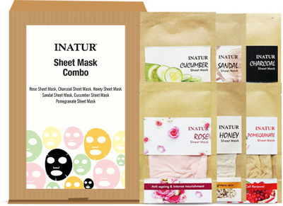 

Inatur Sheet Mask Pack of 6 (Rose, Charcoal, Sandal, Cucumber, Pomegranate, Honey)(228 g)