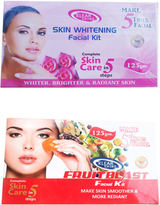 

Klear Shine Skin Whitening & Fruit Blast Facial Kit, 2 Flavor. 250 g(Set of 2)