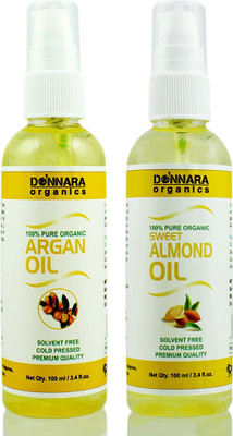 

Donnara Organics 100% Pure Sweet Almond oil and Argan oil Combo of 2 Bottles of 100 ml(200 ml) Hair Oil(200 ml)