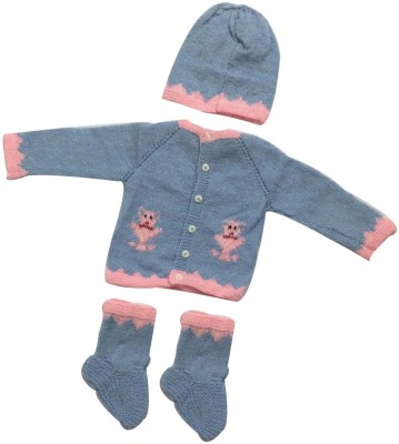 Cute Collection Baby Boys & Baby Girls Casual Sweater Bootie, Cap(Sky Blue)