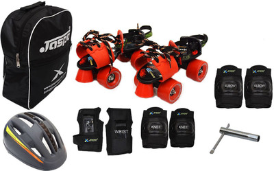 

Jaspo Tenacity Red Pro Adjustable Senior Roller Skates Combo Suitable for Age Group 6 to 14 Years (Skates+ Helmet + Knee Guard+ Elbow Guard +Wrist Guard+ Bag+Key) Skating Kit