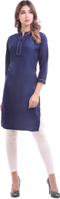 Chichi Women Solid Straight Kurta(Blue)