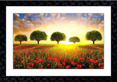 Janki Online Flowers Tree Nature Scenery Modern Art Canvas Large Glass Wall Paintings with Frame Photo Frame for home décoration for bedroom Canvas 14 inch x 20 inch Painting(With Frame)