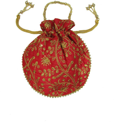 

Deepsum Ethnic Clutch Silk Potli Batwa Pouch Bag with Metal Beadwork Gift For Women Potli(Maroon)