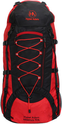 

Hyper Adam AN-1002 Ultimate Climate Proof, Hiking Backpack 75 LT Black & Red Bag With Rain Cover & Shoe Compartment Rucksack - 75(Red)