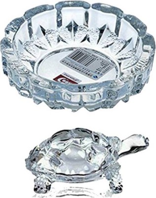 indeavour Set Crystal Tortoise & Ash Tray Decorative Showpiece  -  3 cm(Crystal, White)