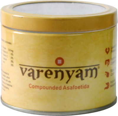 

Varenyam Compounded Asafoetida/Hing 100g | Premium Tin Pack(100 g)