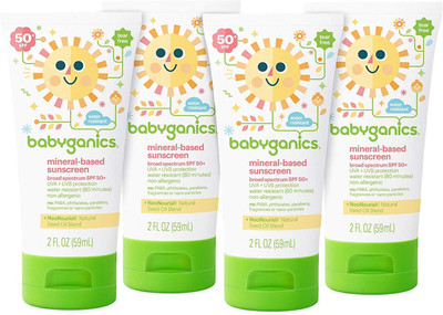 

Babyganics Mineral-Based Baby Sunscreen Lotion, SPF 50, 2oz Tube (Pack of 4) - SPF 50(59 ml)