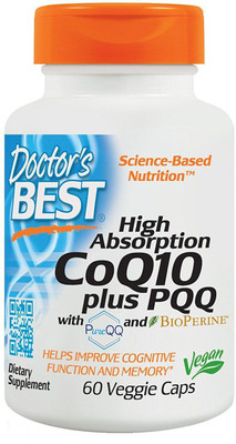 

Doctor's Best High Absorption CoQ10 100mg plus PQQ 20mg with PureQQ & BioPERINE 60 Veggie Caps(60 No)