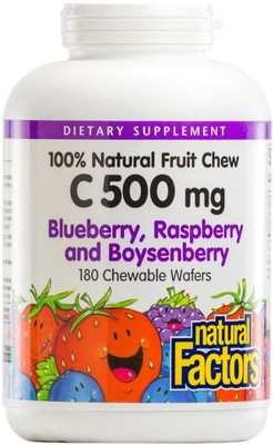 

Natural Factors Natural Fruit Chew C 500mg, Blueberry, Raspberry & Boysenberry, 180 Chew Wafers(180 No)