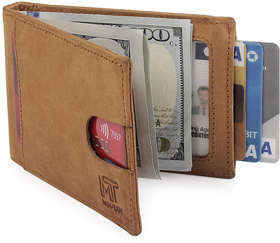 

MIN-TAN Men Casual Khaki Genuine Leather Wallet(5 Card Slots), Camel brown
