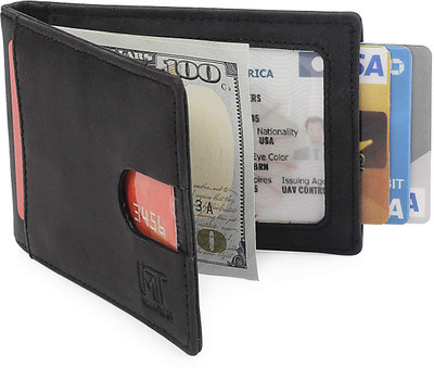 

MIN-TAN Men Black Genuine Leather Wallet(5 Card Slots), Charcoal black