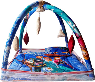 

Samaaya King Printed Baby Kick and Play Gym with Mosquito Net and Baby Bedding Set (Blue) Baby Play Gym Crib(Fabric, Blue)