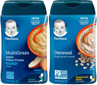 

Gerber Cereal Combo 227g (8oz) (Pack of 2) - Multigrain & Apple Sweet Potato + Oatmeal Cereal Cereal(454 g, Pack of 2, 6)