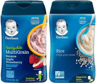 

Gerber Cereal Combo 227g (8oz) (Pack of 2) - Hearty Bits Banana Apple Straw + Rice Cereal Cereal(454 g, Pack of 2, 6)