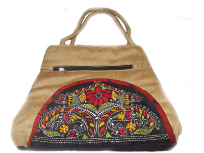 

Esthetic Mind Ladies two section cotton silk beige solder bag with black kantha patch Shoulder Bag(Beige, 5 L)