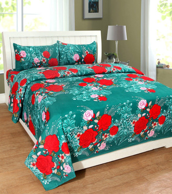 keishnakrishna 120 TC Cotton Double Floral Flat Bedsheet(Pack of 1, Green)