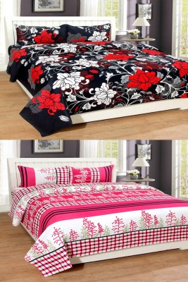 Maks Textile 144 TC Microfiber Double Floral Fitted & Flat Bedsheet(Pack of 2, Black)
