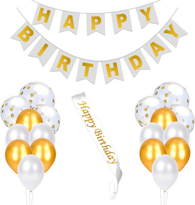 

PARTY PROPZ Happy Birthday Sash with Banner with Confetti and Latex Balloons for Birthday Decoration Combo Set of 33 Pcs