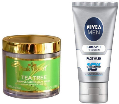 

Pink Root TEA TREE MUD MASK 100G WITH NIVEA DARK SPOT FACEWASH(Set of 2)