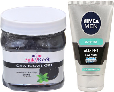 

Pink Root CHRACOAL GEL 500G WITH NIVEA OIL CONTROL FACEWASH(Set of 2)