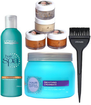 

Ultimate Of Hair Brush, L'oreal Deep Nourishing Hair Shampoo 230ml With Smoothing Creamabath Hair Spa 490 g(Set of 4)
