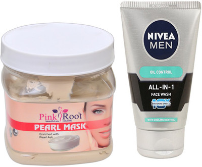Pink Root PEARL MASK 500G WITH OIL CONTROL FACEWASH(Set of 2)
