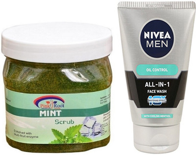 

Pink Root MINT GEL SCRUB 500G WITH OIL CONTROL FACEWASH(Set of 2)
