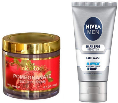 

Pink Root POMEGRANATE CREAM 100G WITH NIVEA DARK SPOT FACEWASH(Set of 2)